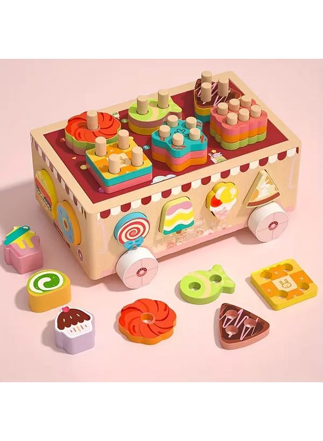 جي إتش تي أو واي 749 عربة ألعاب خشبية قابلة للتراص لتحضير الحلوى والمثلجات للأطفال لتطوير المهارات - Image 1